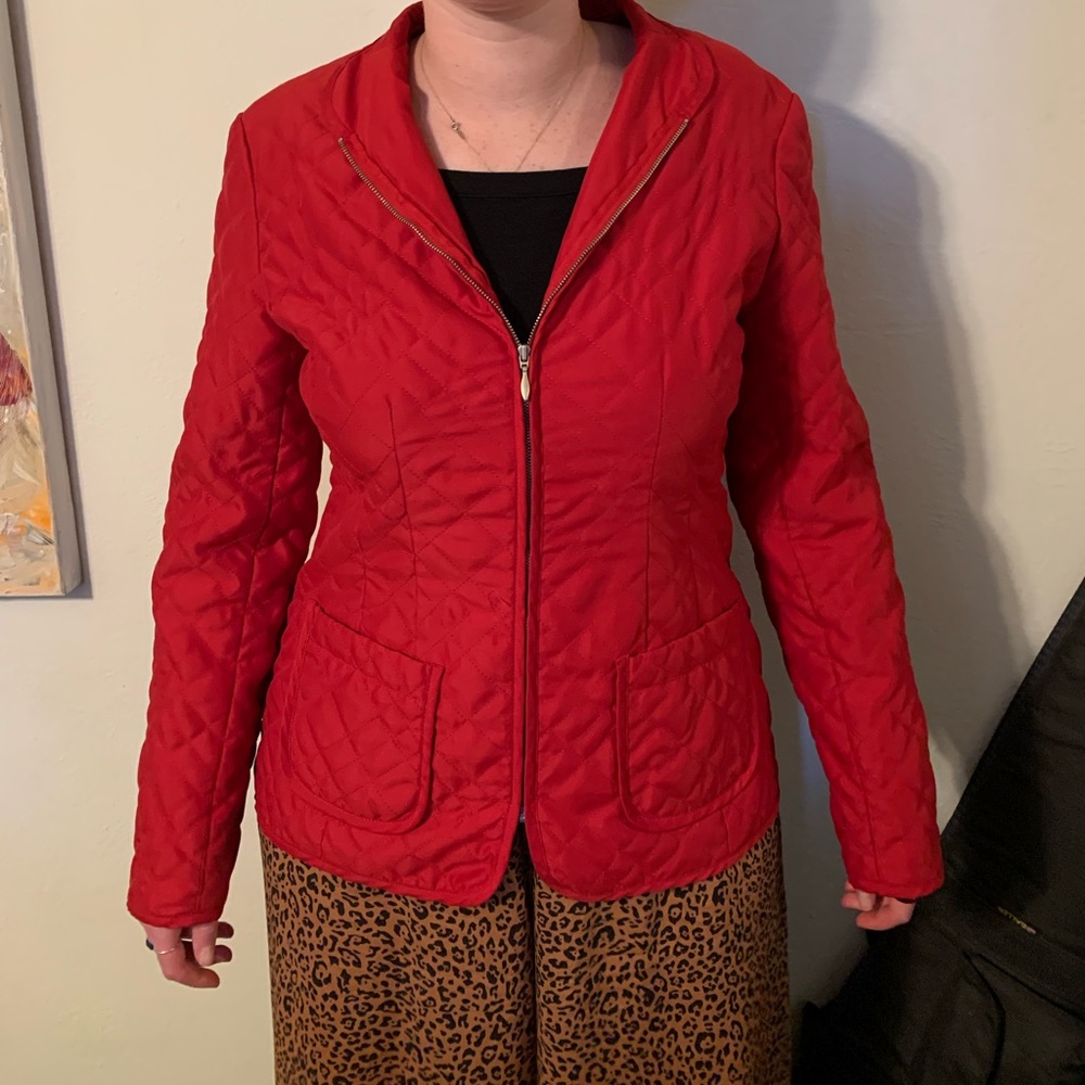 Quilted Red Jones New York Zip up Coat, Size 8